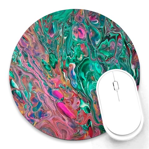 Green Pour Round Mousepad from ArtsNow.com Front