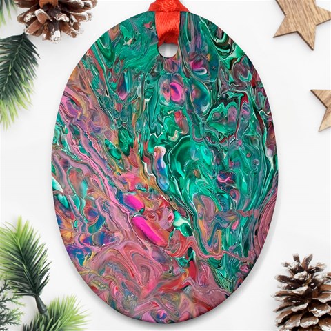 Green Pour Oval Ornament (Two Sides) from ArtsNow.com Front
