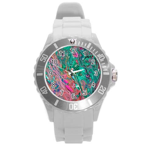 Green Pour Round Plastic Sport Watch (L) from ArtsNow.com Front