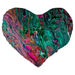 Green Pour Large 19  Premium Flano Heart Shape Cushions from ArtsNow.com Front