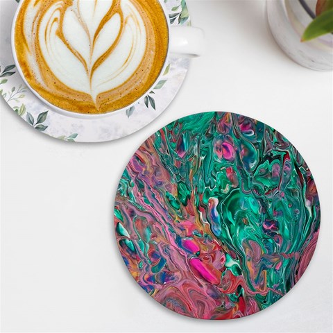 Green Pour UV Print Round Tile Coaster from ArtsNow.com Front