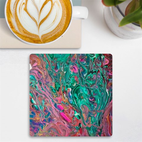 Green Pour UV Print Square Tile Coaster  from ArtsNow.com Front