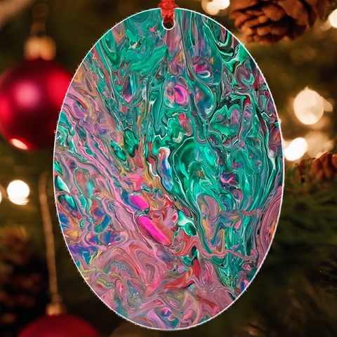 Green Pour UV Print Acrylic Ornament Oval from ArtsNow.com Front