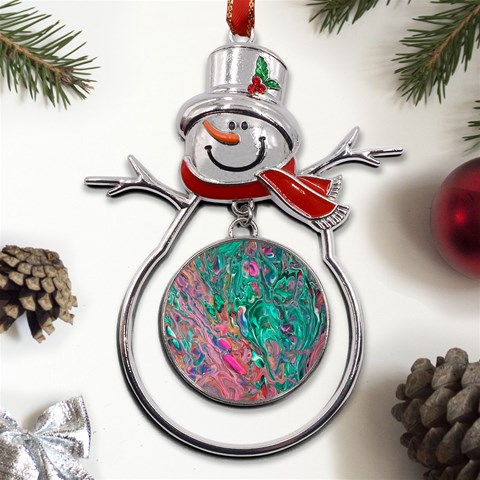 Green Pour Metal Snowman Ornament from ArtsNow.com Front