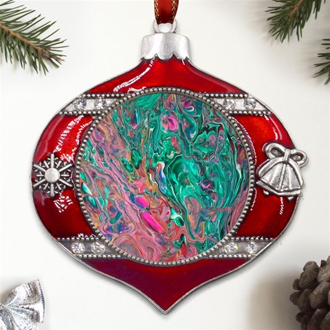 Green Pour Metal Snowflake And Bell Red Ornament from ArtsNow.com Front