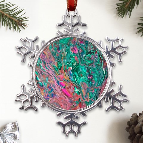 Green Pour Metal Large Snowflake Ornament from ArtsNow.com Front