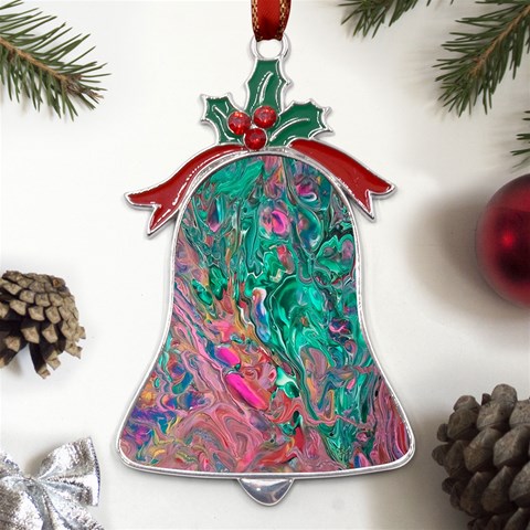 Green Pour Metal Holly Leaf Bell Ornament from ArtsNow.com Front