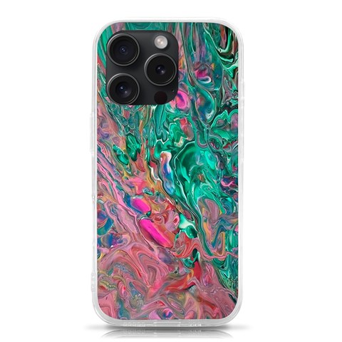 Green Pour iPhone 15 Pro TPU UV Print Case from ArtsNow.com Front