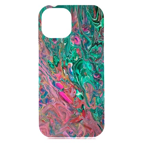 Green Pour iPhone 15 Plus Black UV Print PC Hardshell Case from ArtsNow.com Front