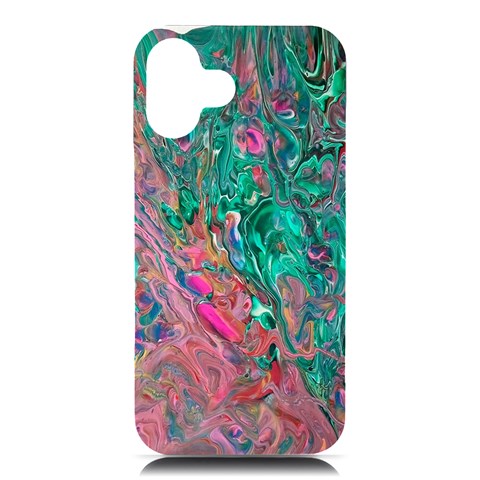 Green Pour iPhone 16 Plus Black UV Print PC Hardshell Case from ArtsNow.com Front