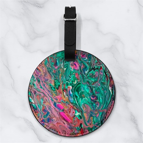 Green Pour Nappa Leather Luggage Tag Round from ArtsNow.com Front