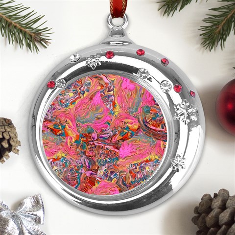 Collage  Metal Snowflake Red Crystal Round Ornament from ArtsNow.com Front