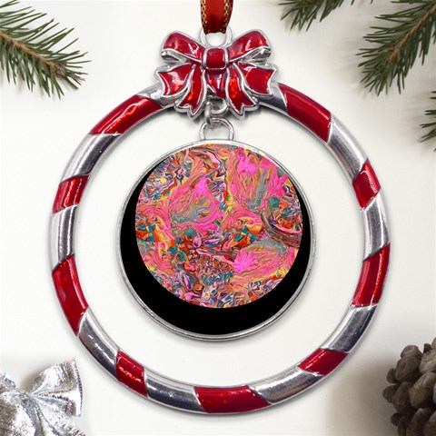 Collage  Metal Red Ribbon Round Ornament from ArtsNow.com Front
