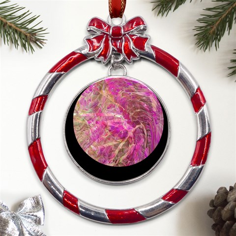 Pink blend Metal Red Ribbon Round Ornament from ArtsNow.com Front