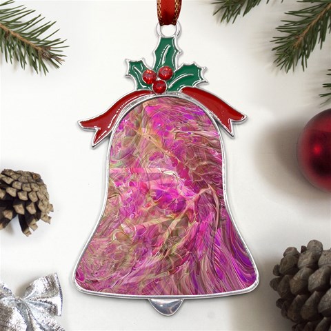 Pink blend Metal Holly Leaf Bell Ornament from ArtsNow.com Front