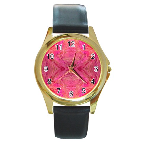 Pink Pour  Round Gold Metal Watch from ArtsNow.com Front
