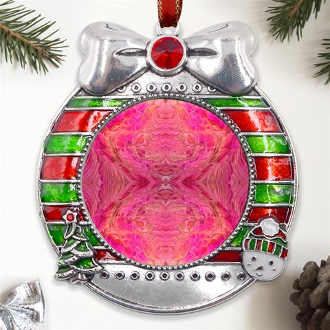 Pink Pour  Metal X Mas Ribbon With Red Crystal Round Ornament from ArtsNow.com Front