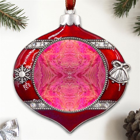 Pink Pour  Metal Snowflake And Bell Red Ornament from ArtsNow.com Front