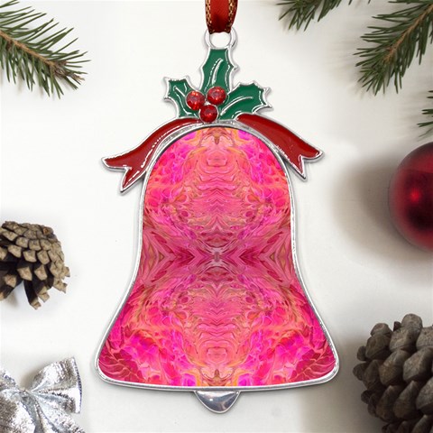 Pink Pour  Metal Holly Leaf Bell Ornament from ArtsNow.com Front