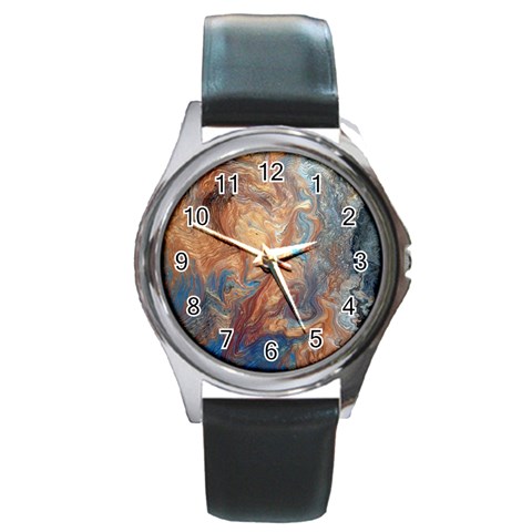 Blue flow Round Metal Watch from ArtsNow.com Front