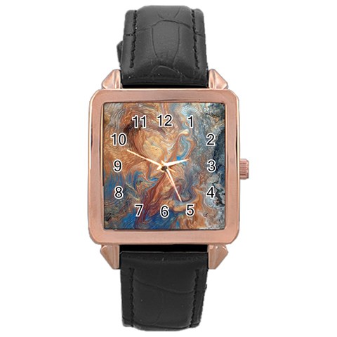 Blue flow Rose Gold Leather Watch  from ArtsNow.com Front
