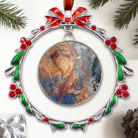 Blue flow Metal X mas Wreath Ribbon Ornament from ArtsNow.com Front