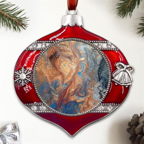 Blue flow Metal Snowflake And Bell Red Ornament from ArtsNow.com Front