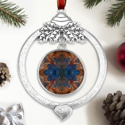 Pour Repeats Metal Silver X mas Leaves Round Ornament from ArtsNow.com Front
