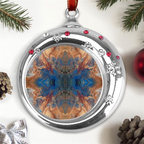 Pour Repeats Metal Snowflake Red Crystal Round Ornament from ArtsNow.com Front