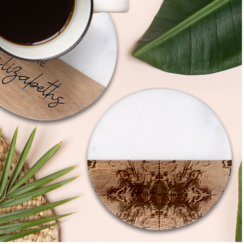 Pour Repeats Classic Marble Wood Coaster (Round)  from ArtsNow.com Front
