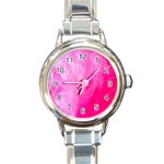 Pink Feather Round Italian Charm Watch