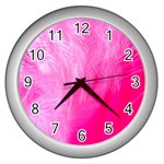 Pink Feather Wall Clock (Silver)