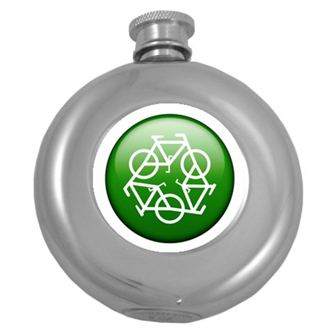 Green recycle symbol Hip Flask (5 oz) from ArtsNow.com Front