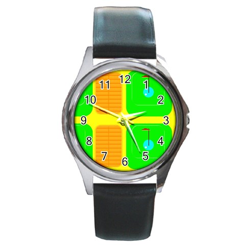 Golf Course Round Metal Watch from ArtsNow.com Front