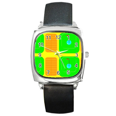 Golf Course Square Metal Watch from ArtsNow.com Front