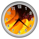 Wet Yellow Flowers 3  Wall Clock (Silver)