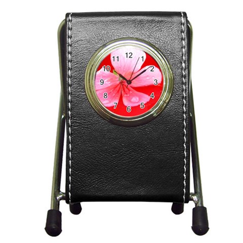 Water and Pink Flower  Pen Holder Desk Clock from ArtsNow.com Front