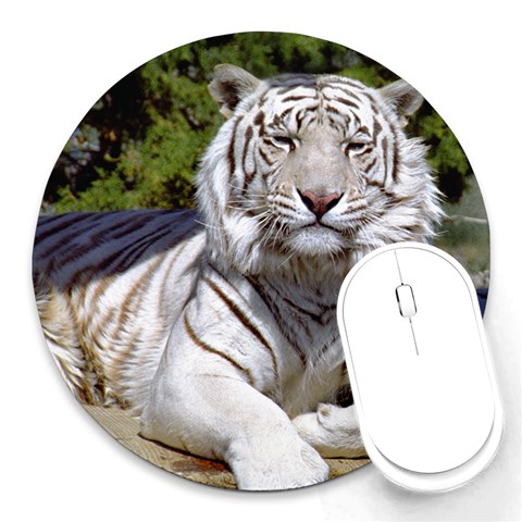 White Tiger 9 Round Mousepad from ArtsNow.com Front