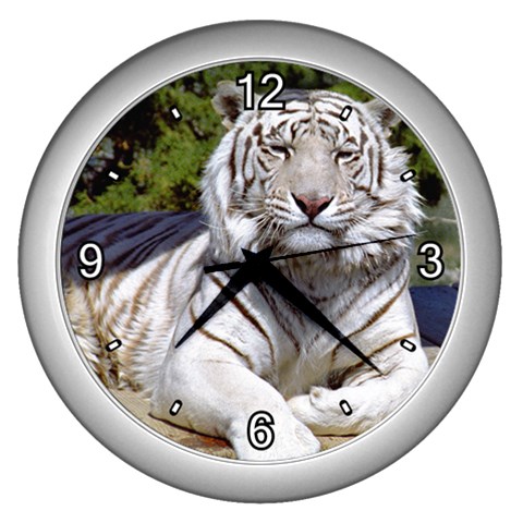White Tiger 9 Wall Clock (Silver) from ArtsNow.com Front