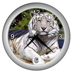 White Tiger 9 Wall Clock (Silver)