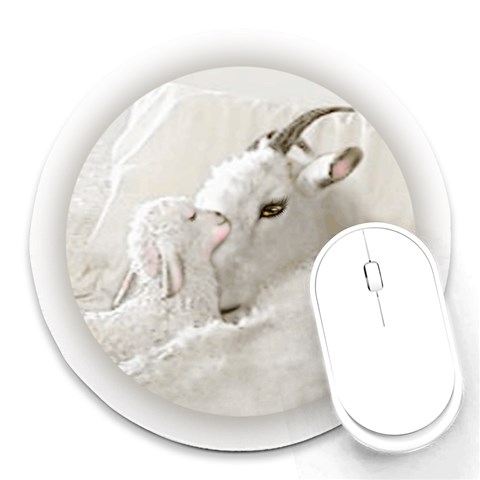 Goat Mother and Baby Round Mousepad from ArtsNow.com Front