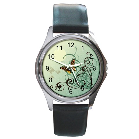 Hallowed Ground Butterfly Round Metal Watch from ArtsNow.com Front
