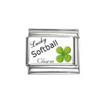 Lucky Softball  Four Leaf Clover Italian Charm (9mm)