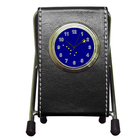 Alaska Flag Pen Holder Desk Clock from ArtsNow.com Front