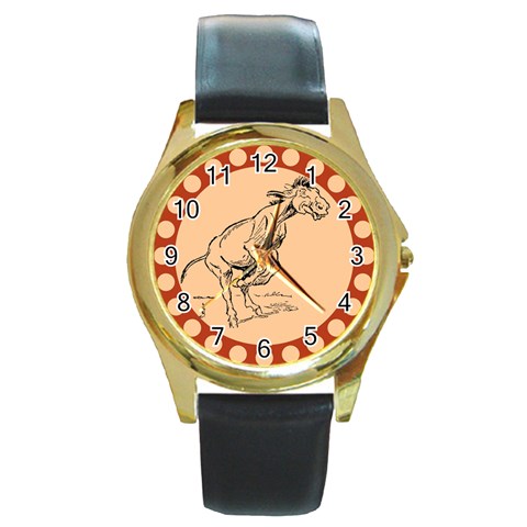 Naughty donkey Round Gold Metal Watch from ArtsNow.com Front
