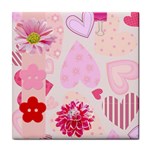 Pink Hearts & Flowers Tile Coaster