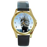 BattleShip Round Gold Metal Watch