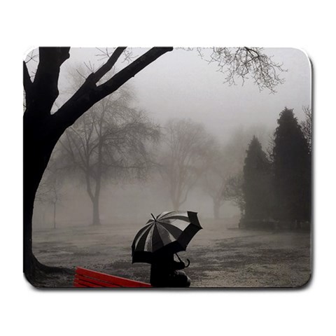 red bench umbrella Large Mousepad from ArtsNow.com Front