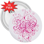 White Love 3  Button (10 pack)