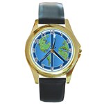 World Peace Round Gold Metal Watch